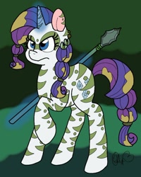 Size: 600x749 | Tagged: safe, artist:sweetheart-arts, rarity, pony, unicorn, alternate timeline, chrysalis resistance timeline, magic, solo, spear, weapon