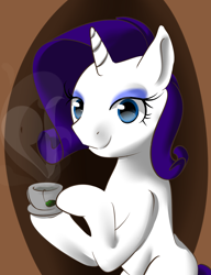 Size: 1024x1331 | Tagged: safe, artist:lightning-dart, rarity, pony, unicorn, cup, food, missing cutie mark, solo, tea