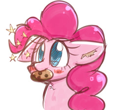 Size: 1000x900 | Tagged: safe, artist:joycall6, pinkie pie, earth pony, pony, blushing, cookie, cute, diapinkes, ear fluff, floppy ears, looking up, mouth hold, nom, ponk, smiling, solo, stars