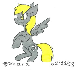 Size: 843x761 | Tagged: safe, artist:cmara, derpy hooves, pegasus, pony, blonde mane, female, gray coat, mare, solo, traditional art, wings