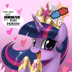 Size: 550x550 | Tagged: safe, artist:johnjoseco, derpibooru import, edit, twilight sparkle, twilight sparkle (alicorn), alicorn, pony, blushing, boxing gloves, bust, cute, dominated, element of magic, female, happy, heart, looking at you, mare, open mouth, portrait, pretty princess, smiling, solo, team fortress 2, tf2 spray