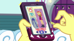 Size: 1920x1080 | Tagged: safe, screencap, sunset shimmer, vignette valencia, better together, equestria girls, rollercoaster of friendship, dressup, phone