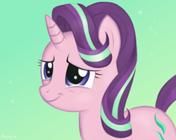 Size: 2414x1920 | Tagged: safe, artist:fladdrarblyg, starlight glimmer, pony, colored, female, green background, mare, simple background, smiling, solo