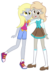 Size: 1800x2520 | Tagged: safe, artist:thecheeseburger, derpy hooves, oc, oc:bubbles, equestria girls, clothes, converse, duo, equestria girls-ified, looking at you, shoes, simple background, smiling, sneakers, transparent background