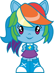 Size: 3000x3989 | Tagged: safe, artist:cloudyglow, derpibooru import, part of a set, rainbow dash, equestria girls, equestria girls series, boots, chibi, clothes, cute, cutie mark crew, female, looking at you, open mouth, ponied up, shoes, simple background, skirt, solo, toy, transparent background, vector