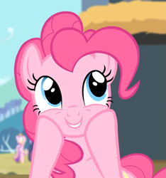 Size: 985x1053 | Tagged: safe, screencap, pinkie pie, earth pony, pony, three's a crowd, smiling, solo