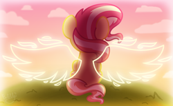 Size: 2585x1591 | Tagged: safe, artist:bubbly-storm, sunset shimmer, pony, female, mare, rear view, solo