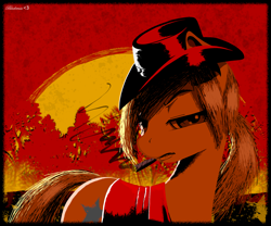 Size: 1934x1606 | Tagged: safe, derpibooru import, oc, oc:western justice, pony, cigar, cigarette smoke, cowboy hat, female, hat, leather coat, red dead redemption, solo