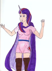 Size: 2370x3236 | Tagged: safe, artist:sentinel28a, derpibooru import, twilight sparkle, human, dungeons and dragons, horned humanization, human-twilightsparkle, humanized, light skin, solo, traditional art