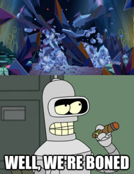 Size: 600x783 | Tagged: safe, derpibooru import, edit, edited screencap, screencap, pony, robot, the beginning of the end, bender bending rodriguez, cigar, futurama, male, meme, tree of harmony, we're boned