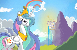 Size: 2000x1300 | Tagged: safe, artist:theroyalprincesses, princess celestia, alicorn, pony, canterlot, smiling, smirk, solo