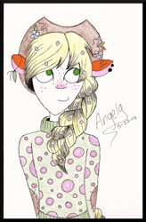 Size: 2152x3272 | Tagged: safe, artist:grocerystorephobic, applejack, human, alternate hairstyle, eared humanization, humanized, solo, traditional art