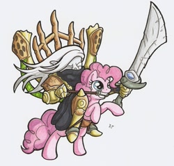 Size: 1138x1089 | Tagged: safe, pinkie pie, earth pony, pony, crossover, cryx, sword, traditional art, warmachine, warmahordes