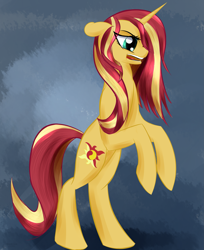 Size: 2503x3060 | Tagged: safe, artist:renarde-louve, sunset shimmer, pony, unicorn, equestria girls, female, hair over one eye, mare, open mouth, rearing, solo, sunset shimmer day, wet mane