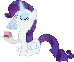 Size: 8927x7569 | Tagged: safe, artist:alamber, rarity, pony, unicorn, absurd resolution, cake, eating, food, magic, napkin, simple background, solo, transparent background, vector