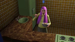 Size: 1344x756 | Tagged: safe, fluttershy, human, clothes, cooking, humanized, kitchen, sweater, sweatershy, the sims