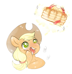 Size: 769x787 | Tagged: safe, artist:picorna, applejack, earth pony, pony, apple, cute, drool, eyes on the prize, food, jackabetes, pancakes, solo, starry eyes, syrup, wingding eyes