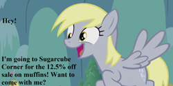 Size: 1792x896 | Tagged: safe, edit, edited screencap, screencap, derpy hooves, slice of life (episode), bronybait, cropped, cute, derpabetes, irrational exuberance, smiling, solo, text, that pony sure does love muffins