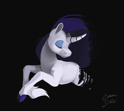 Size: 900x809 | Tagged: safe, artist:enma-darei, rarity, classical unicorn, pony, unicorn, black background, cloven hooves, leonine tail, simple background, solo, unshorn fetlocks