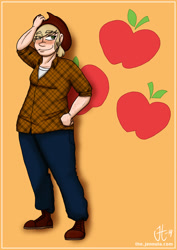 Size: 1000x1414 | Tagged: safe, artist:jennulator, applejack, human, humanized, solo, why meph why