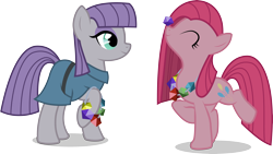 Size: 5404x3038 | Tagged: safe, artist:benybing, maud pie, pinkie pie, earth pony, pony, happy, pinkamena diane pie, rock candy necklace, simple background, transparent background, vector