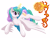 Size: 3200x2440 | Tagged: safe, artist:ohemo, princess celestia, alicorn, pony, cute, cutelestia, female, flying, looking back, magic, mare, messy mane, missing accessory, simple background, solo, spread wings, sun, sun work, tangible heavenly object, transparent background