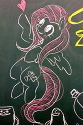 Size: 681x1024 | Tagged: safe, artist:ashitaka_kiyu, fluttershy, pegasus, pony, chalkboard, pixiv, solo, traditional art