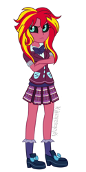 Size: 500x1000 | Tagged: safe, artist:wubcakeva, sunset satan, sunset shimmer, equestria girls, casual, clothes, crossed arms, crystal prep academy uniform, female, pleated skirt, school uniform, shoes, simple background, skirt, socks, solo, transparent background