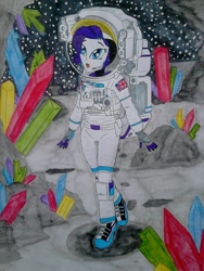 Size: 960x1280 | Tagged: safe, artist:metaldudepl666, part of a set, rarity, equestria girls, astronaut, crystal, drawing, solo, space, spacesuit, traditional art, united kingdom