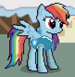 Size: 810x830 | Tagged: safe, derpibooru import, rainbow dash, pegasus, pony, winter wrap up, clothes, female, mare, pixel art, solo, spread wings, vest, weather team, wings, winter wrap up vest