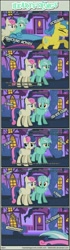 Size: 1064x3790 | Tagged: safe, artist:tritebristle, derpibooru import, bon bon, lemon hearts, lyra heartstrings, sweetie drops, twilight sparkle, comic:heartstrings, comic, running, screaming