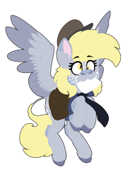 Size: 2480x3508 | Tagged: safe, artist:eleamorbid, derpy hooves, pegasus, pony, :3, cap, clothes, cloven hooves, cutie mark, female, freckles, hat, leonine tail, letter, mailmare, mare, mouth hold, necktie, saddle bag, shirt, simple background, solo, spread wings, transparent background, wings