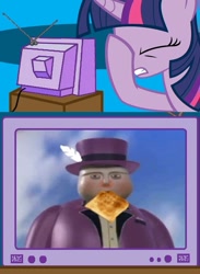 Size: 563x771 | Tagged: safe, derpibooru import, twilight sparkle, exploitable meme, facehoof, keeperofporridge, meme, obligatory pony, sir topham hatt, the fat controller, thomas the tank engine, toast, tv meme, youtube poop