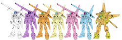 Size: 2592x864 | Tagged: safe, derpibooru import, edit, applejack, flash sentry, fluttershy, pinkie pie, rainbow dash, rarity, twilight sparkle, after war gundam x, barely pony related, crossover, g-bit d.o.m.e, gundam, gundam x, mane six, mecha, recolor