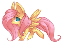 Size: 945x650 | Tagged: safe, artist:askpopcorn, fluttershy, pegasus, pony, simple background, smiling, solo, walking