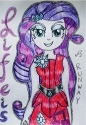 Size: 914x1324 | Tagged: safe, artist:blazingdazzlingdusk, derpibooru exclusive, rarity, equestria girls, life is a runway, rainbow rocks, drawing, requested art, solo, traditional art