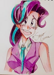 Size: 600x823 | Tagged: safe, artist:artfrog75, starlight glimmer, human, crying, humanized, light skin, solo, traditional art