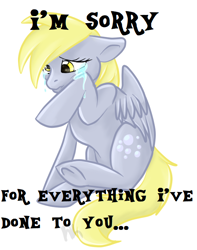 Size: 526x669 | Tagged: safe, artist:kuroryushin, edit, derpy hooves, apology, bronybait, crying, depressed, depressing, sad, solo