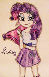 Size: 913x1448 | Tagged: safe, artist:blazingdazzlingdusk, derpibooru exclusive, rarity, equestria girls, rainbow rocks, drawing, requested art, solo, traditional art