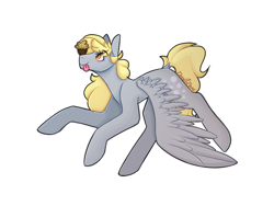 Size: 1024x768 | Tagged: safe, artist:doodlepaintdraws, derpy hooves, pony, food, muffin, simple background, solo, tongue out, white background