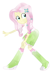 Size: 5000x6963 | Tagged: safe, artist:meteor-spark, fluttershy, equestria girls, absurd resolution, boots, clothes, crystallized, flower, flower in hair, high heel boots, looking at you, simple background, skirt, socks, solo, sparkles, transparent background, vector