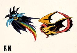 Size: 2083x1434 | Tagged: safe, artist:fluttershythekind, derpibooru import, fluttershy, rainbow dash, batman, dc comics, flutterbat, manbat, race swap