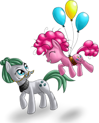 Size: 1195x1495 | Tagged: safe, artist:skorpionletun, cloudy quartz, pinkie pie, earth pony, pony, balloon, female, filly, floating, mother and child, mother and daughter, parent and child, simple background, then watch her balloons lift her up to the sky, transparent background, younger