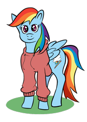 Size: 640x900 | Tagged: artist needed, source needed, safe, derpibooru import, rainbow dash, pegasus, pony, backwards cutie mark, clothes, solo