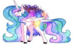 Size: 2000x1250 | Tagged: safe, artist:queen-lynxie, princess celestia, alicorn, pony, female, horn, mare, multicolored mane, smiling, solo, white coat