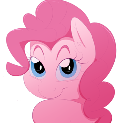 Size: 1000x1000 | Tagged: safe, artist:khorme, pinkie pie, earth pony, pony, bust, giggling, laughing, looking at you, portrait, raised hoof, solo