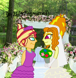 Size: 2000x2053 | Tagged: safe, artist:ktd1993, adagio dazzle, sunset shimmer, equestria girls, 30 day otp challenge, female, lesbian, marriage, shipping, sunsagio, wedding