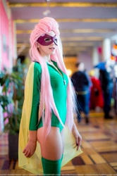 Size: 1065x1600 | Tagged: safe, fluttershy, saddle rager, human, power ponies (episode), clothes, cosplay, irl, irl human, leotard, photo, power ponies, rubronycon, stockings