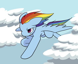 Size: 2800x2300 | Tagged: safe, artist:cyberfell, derpibooru import, rainbow dash, pegasus, pony, cloud, female, flying, mare, sky, solo, spread wings, windswept mane, wings