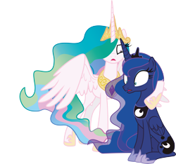 Size: 6919x6476 | Tagged: safe, artist:j5a4, princess celestia, princess luna, alicorn, pony, absurd resolution, hug, simple background, sitting, transparent background, vector, wide eyes, worried